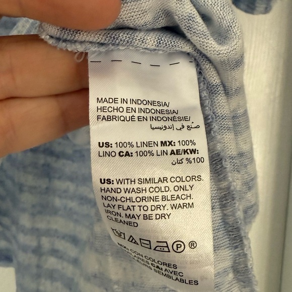 Chico's Blue White Striped 100% Linen V-Neck Short Sleeve Top Women's Size 4 XXL - Picture 3 of 4